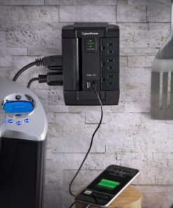 CyberPower CSP600WSU Surge Protector, 1200J/125V, 6 Swivel Outlets, 2 USB Charging Ports, Wall Tap Design, Black 24 91qfFYTZh4L