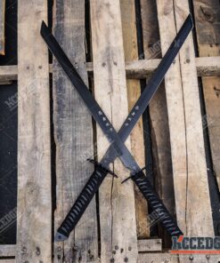 Alternative view of KCCEDGE BEST CUTLERY SOURCE 2PC Combo Full Tang 28in Tanto Ninja Katana Twin Sword Machete w/Nylon Sheath + Black Chinese Engraved on Blade Edition