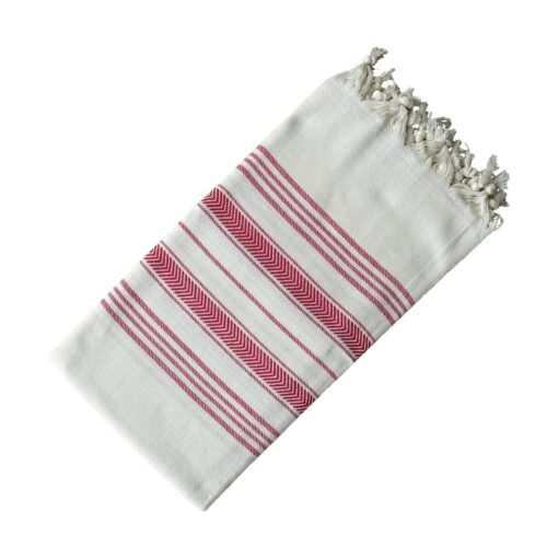 Dandelion - Ivory Basic Pattern - Naturally-Dyed Cotton Turkish Towel Peshtemal - 71x39 Inches - Red