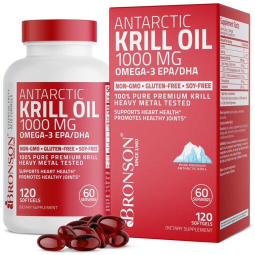 Bronson Antarctic Krill Oil 1000 mg with Omega-3s EPA, DHA, Astaxanthin and Phospholipids 120 Softgels 120 Count (Pack of 1)