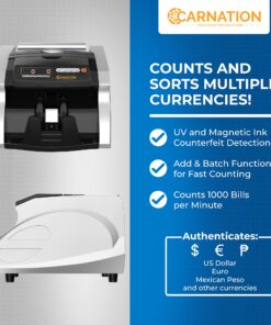Carnation CR180 Money Counter Machine with Counterfeit Bill Detection and 3 Banknote Tester Pens - Scan Bills with UV and MI Technology - Multi-Currency Checker for US Dollar, Euro, Mexican Pesos 8 91qp ofirXL