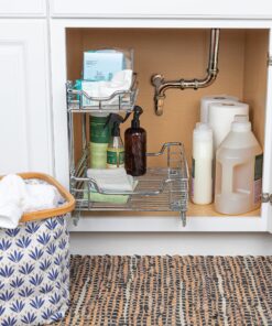 Household Essentials Glidez Multipurpose Chrome-Plated Steel Pull-Out/Slide-Out Storage Organizer for Under Sink or Under Cabinet Use - 2-Tier Design - Fits Standard Size Cabinet or Shelf, Chrome Undersink 12.25" - Standard 32 91rPEVMLpL