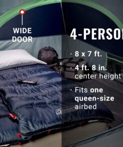 Coleman Skydome Camping Tent, 2/4/6/8 Person Family Dome Tent with 5 Minute Setup, Strong Frame can Withstand 35MPH Winds, Roomy Interior with Extra Storage Included Blue 4-person 31 91raUEOydjL