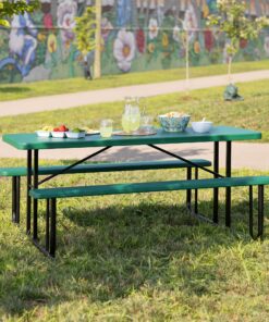 Norwood Commercial Furniture Blow- Molded Plastic Picnic Table, Green/Black, NOR-PTBM7260-6-10, 72"D x 57"W x 30"H 1-(Pack) 28 91rauMDiwLL