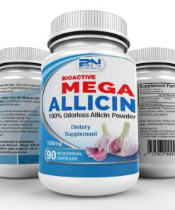 100% Mega Allicin Stabilized Patented Allicin from Garlic | Powerful 180,000mcg (180mg) 90 Vegetarian (vCAPS) Odor-Controlled, Non-GMO, Gluten-Free | Derrived from Allium Sativum (90 Count) 90 Count (Pack of 1) 9 91rbB2a4OxL