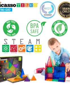 PicassoTiles Kids Toy Building Block Set Glow in The Dark Children Construction Kit Magnet Tiles Magnetic STEM Interlocking Playboard Educational Learning Stacking Blocks Child Brain Development PT60 15 91rdNbNzMoL