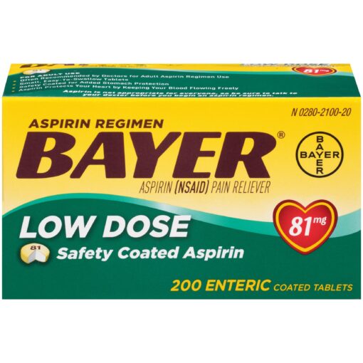 Bayer Aspirin Regimen , 81mg Enteric Coated Tablets, Pain Reliever/Fever Reducer, 200 Count 200 Count (Pack of 1)