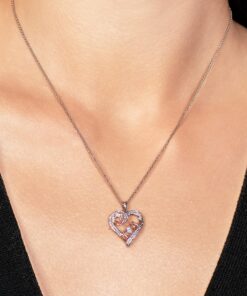 Jewelili Open Heart Mom Script and Rose Necklace Pendant in 14K Rose Gold Over Sterling Silver with Round Diamonds and 18 inch Rolo Chain 17 91ruP6mBapL