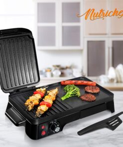 NutriChef Electric Griddle - Dual Hot Plate Cooktop Crepe Maker with Press Grill, Nonstick Coating, Rotary Temperature Control, Plug-in Operation & Oil Tray for Kitchen & Countertop (PKGRIL43) 12 91s2Qy3PlyL
