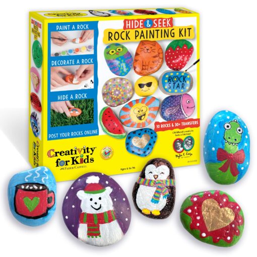 Creativity For Kids Hide and Seek Rock Painting Kit - Arts and Crafts for Kids Ages 6-8+, Gifts for Kids, Craft Kit with 10 Rocks and Waterproof Paint, Small Original