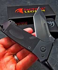 Tough Heavy Duty Everyday Carry Tanto Blade Ball Bearing Flipper Folding Pocket Knife with Sheath Black G10 - Black Tanto Blade 20 91sGC2RKUNL