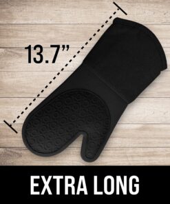 HOMWE Extra Long Professional Silicone Oven Mitt, Oven Mitts with Quilted Liner, Heat Resistant Pot Holders, Flexible Oven Gloves, 1 Pair (Black, 13.7 inch) Black 21 91sIFl27icL
