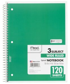 Mead Spiral Notebooks, 3 Subject, Wide Ruled Paper, 120 Sheets, 10-1/2" x 7-1/2", Red, Green, Blue, 3 Pack (73179) Pack of 3 Red/Green/Blue 8 91sKDaphJL