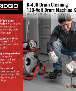 Alternative view of RIDGID 26998 Model K-400 Drain Cleaning 120-Volt Drum Machine Kit with C-45IW 1/2" x 75' Cable, White, Black, Red