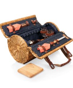 Alternative view of PICNIC TIME - Verona Wine & Cheese Picnic Basket - Wicker Wine Tote - Wine Basket with Picnic Set, (Adeline Collection - Deep Purple with Coral Pattern) Adeline Collection