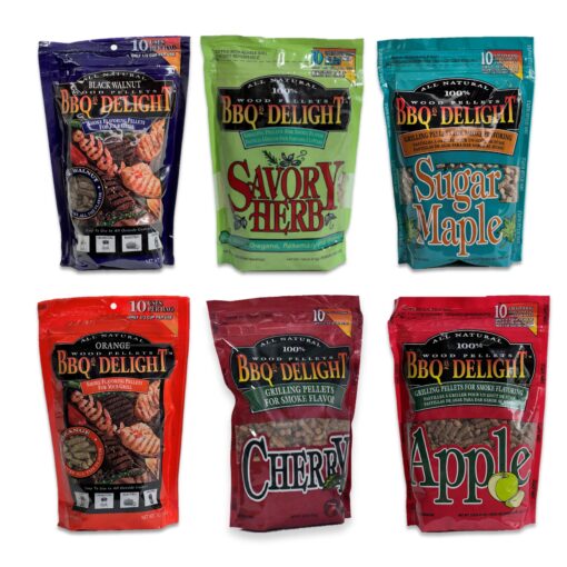 BBQr's Delight Wood Smoking Pellets - Super Smoker Gift Value Pack - 1 Lb. Bag - Apple, Sugar Maple, Savory Herb, Orange, Black Walnut, and Cherry Gift set 1