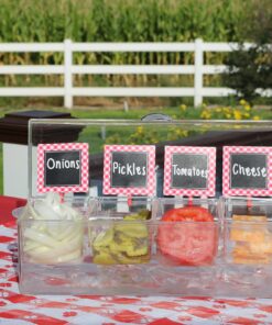 Oaklyn Large Clear Condiment Server Organizer on Ice with Containers and Lid – BPA-Free Serving Bar Compartments and Plastic Box Tray – Chilled Caddy Dispenser Set - Holds 80 oz Total 22 91slxvOMtiL