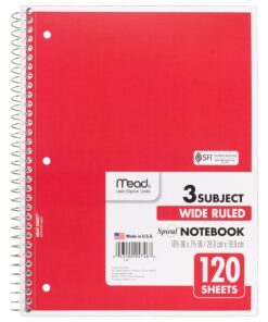Mead Spiral Notebooks, 3 Subject, Wide Ruled Paper, 120 Sheets, 10-1/2" x 7-1/2", Red, Green, Blue, 3 Pack (73179) Pack of 3 Red/Green/Blue 9 91sn5GI70EL