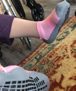 RATIVE Anti Slip Non Skid Hospital Socks with Grippers for Men Women Ankle-High Medium 3-pairs/Black+white+pink 17 91sxgEEIdxL