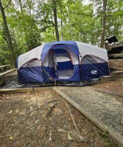CAMPROS CP Tent 8 Person Camping Tents, Weather Resistant Family Tent, 5 Large Mesh Windows, Double Layer, Divided Curtain for Separated Room, Portable with Carry Bag Blue 43 91sz70Re2PL