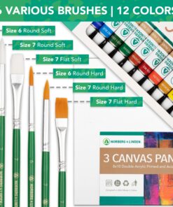 Norberg & Linden Acrylic Paint Set - Canvas and Acrylic Paint Sets for Adults, Teens, Kids - Includes 12 Vivid Colors, 3 Painting Canvas Panels & 6 Assorted Brushes MD 19 91t4Zd5xD0L