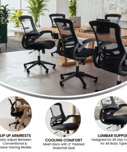 Flash Furniture Kelista Mid-Back Swivel Office Chair with Adjustable Lumbar Support and Seat Height, Ergonomic Mesh Desk Chair with Flip-Up Armrests, Black Black Mesh Set of 1 36 91t6IXRNaL