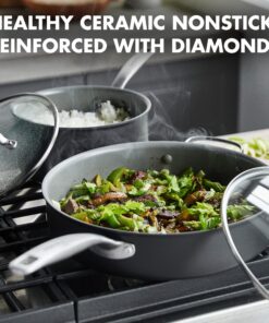 GreenPan Chatham Hard Anodized Healthy Ceramic Nonstick 10 Piece Cookware Pots and Pans Set, Frying Pan Skillets, Saucepans, Saute Pan, Stockpot, Lids, PFAS-Free, Dishwasher Safe, Oven Safe, Gray 15 91tL74h5vrL