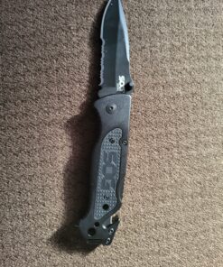 SOG Escape Tactical Folding Knife- 3.4 Inch Serrated Edge Blade Emergency Pocket Knife with Glass Breaker, Wire Stripper and Line Cutter Blades-Black (FF25-CP) Escape - Hardcased Black 43 91tM2uHuoqL