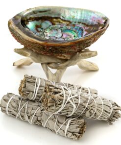 Alternative view of Premium Bundle with 5 Inch or Larger Abalone Shell, Natural Wooden Tripod Stand, and 3 California White Sage Smudge Sticks for Incense Burning, Home Fragrance, Energy Clearing, Yoga, Meditation 5 Inches
