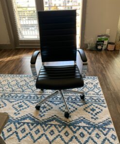 Amazon Basics High-Back Executive Swivel Office Desk Chair with Ribbed Puresoft Upholstery, Lumbar Support, Modern Style, 23.9"D x 24.69"W x 41.5"H, Black 57 91tkgBs73zL