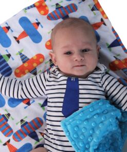 Unisex Baby Reversible Minky Dot Stroller Blanket (Choose Color) (Airplane/Turquoise) Airplane / Turquoise 12 91tqGEMqLjL