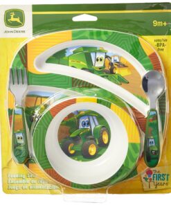 The First Years John Deere's Johnny Tractor and Friends Dinnerware Set - Toddler Plates and Bowls Set - Includes Toddler Plate, Toddler Bowl, Toddler Fork and Toddler Spoon - 4 Count 4 Piece Set 12 91tr9qlBv5L