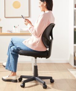 Amazon Basics Low-Back, Upholstered Mesh, Adjustable, Swivel Computer Office Desk Chair, Black, 21.25"D x 22.5"W x 38"H 23 91tsXlU4imL