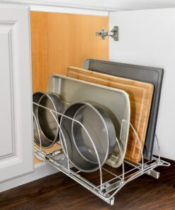 LYNK PROFESSIONAL® Slide Out Cutting Board, Cookie Sheet, and Baking Pan Organizer - Lifetime Limited Warranty - Pull Out Kitchen Cabinet Organizer - 10 inch wide x 21 inch deep - Chrome 21 91u6l43veL