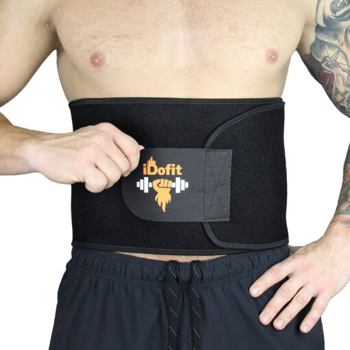 iDofit Waist Trimmer Belt, Sweat Wrap for Fat Burning, Sauna Belt Waist Trainer Stomach Shaper for Women & Men M: 8" Wide x 42" Long