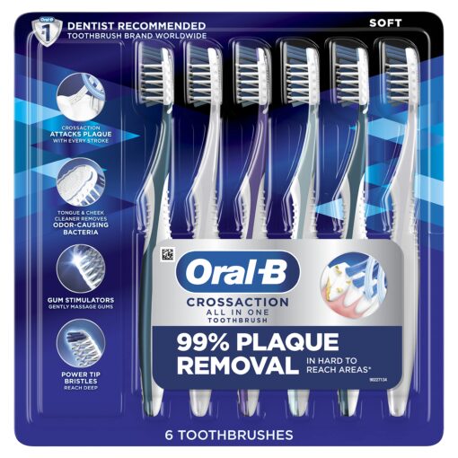 Oral-B CrossAction All In One Soft Toothbrushes, Deep Plaque Removal, 6 Count Toothbrush (Pack of 6)