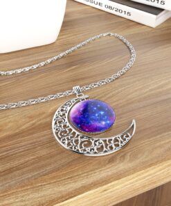 Luvalti Galaxy & Crescent Cosmic Moon Pendant Necklace, Purple Glass, 17.5'' Chain, Great Gift for Women 24 91ueIKqSwpL