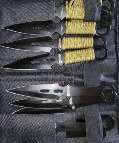 Whetstone Cutlery S-Force Kunai Knives - 12-Pack Black and Green Stainless-Steel Ninja Throwing Knife Set with Cord-Wrapped Handles and Carry Case 33 91uoJzVQYjL
