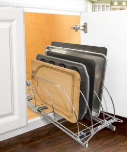 Alternative view of LYNK PROFESSIONAL® Slide Out Cutting Board, Cookie Sheet, and Baking Pan Organizer - Lifetime Limited Warranty - Pull Out Kitchen Cabinet Organizer - 10 inch wide x 21 inch deep - Chrome