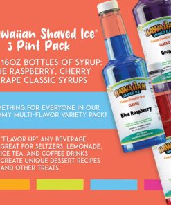 Hawaiian Shaved Ice Syrup Assortment, 3 - 16oz Bottles Of The Most Popular Flavors: Cherry, Grape, Blue Raspberry. Perfect For Shaved ice, Snow Cones, Sodas, Ice Pops, and Slushies. Allergy-friendly 16 Fl Oz (Pack of 3) 14 91v23A6wN8L