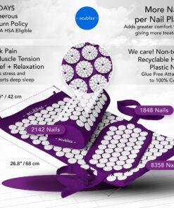 Acubliss Acupressure Mat, Strap & Pillow 3 Piece Gift Set, 12,348 Acupuncture Pressure Points for Back Pain Relief, Increased Energy, Relaxation, FSA/HSA Eligible, Drawstring Bag, Purple 7 91v2JMPAvmL