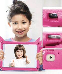 KIQ Kid Friendly Case for iPad 9.7 6th Generation, Cute Heavy Duty Protection Stand Shoulder Strap for Apple iPad 9.7 5th Generation 2017 2018 - Angel Wing Hot Pink 10 91vGGvlGDAL