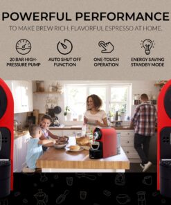 ChefWave Espresso Machine and Coffee Maker (Red) - Compatible with Nespresso Original Capsules, Programmable, One-Touch, Italian, 20 Bar High Pressure Pump Bundle with Pod Holder and Glasses Red 20 91vOkGyIoL