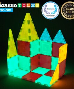 PicassoTiles Kids Toy Building Block Set Glow in The Dark Children Construction Kit Magnet Tiles Magnetic STEM Interlocking Playboard Educational Learning Stacking Blocks Child Brain Development PT60 14 91vSTHDllqL
