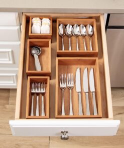 Seville Classics Bamboo Premium Organizer Storage Bins for Kitchen Silverware, Pantry, Closet, Office Desk, Pens, Utensils, Makeup, K Cup, Bamboo, Bin Set (5 Piece) Bin Set (5 Piece) 28 91vWcI48IAL