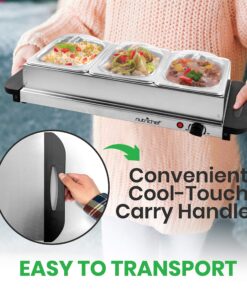 Nutrichef Professional Stainless Steel Buffet Warmer Server with 3 Trays | Portable Hot Plate Food Warmer Station for Parties & Events | Easy to Clean | 3 See-through lids | Max Temperature 175F 3 Pot 3.5 Quart 19 91vl uqOzkL