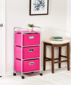 Honey-Can-Do 3 Drawer Rolling Cart - Pink CRT-02348 Pink, 11.5 in L x 16.125 in W x 35.5 in H (29.2 cm L x 41 cm W x 90.2 cm H) 13 91voQ6OTBL