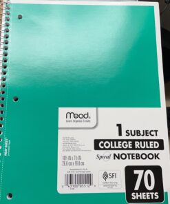 Mead Spiral Notebooks, 6 Pack, 1 Subject, College Ruled Paper, 7-1/2" x 10-1/2", 70 Sheets per Notebook, Color Will Vary (73065) 34 91vsBAAi33L