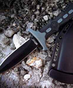 MTech USA – Fixed Blade Knife – Neck Knife - Black Blade, Black and Grey Nylon Fiber Handle, Includes Nylon Fiber Sheath w/ Ball Chain - Hunting, Camping, Survival, Tactical – MT-20-14GY,Black/Grey Black/Grey 28 91vsQ7RA5L