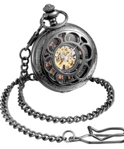 ShoppeWatch Men’s Pocket Watch with Chain | Hand Winding Vintage Pocket Watch | Classic Mechanical Movement Pocketwatch | 1920s Railroad Steampunk Costume Accessory Black 15 91vu62nTSyL